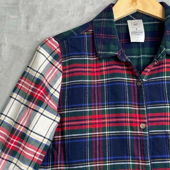 Gap + Pendleton Jammie Shirt Womens Small Plaid Tartan Embroidered Nightgown - Picture 5 of 11